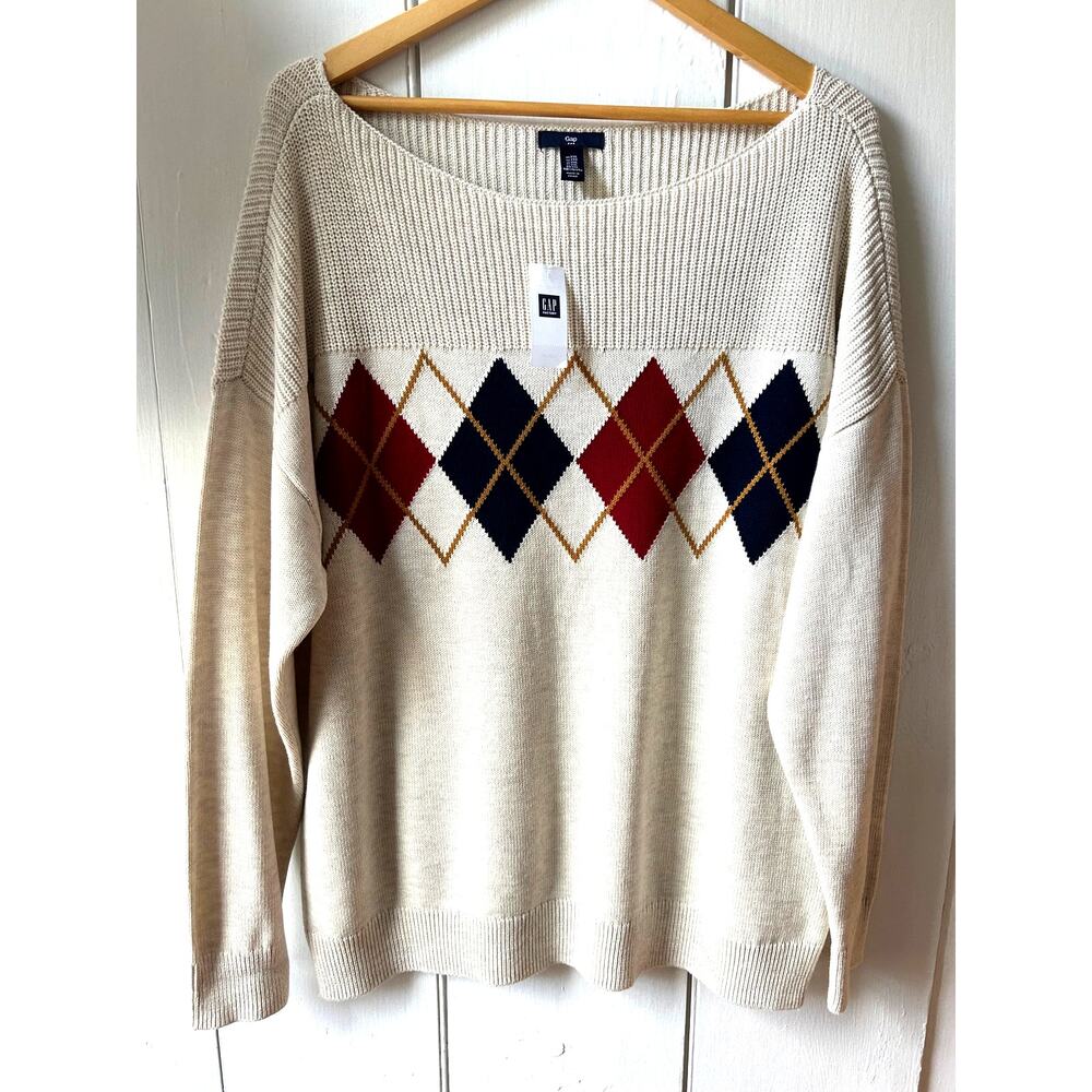 New Gap Factory argyle diamond sweater size 2XL pullover boatneck
